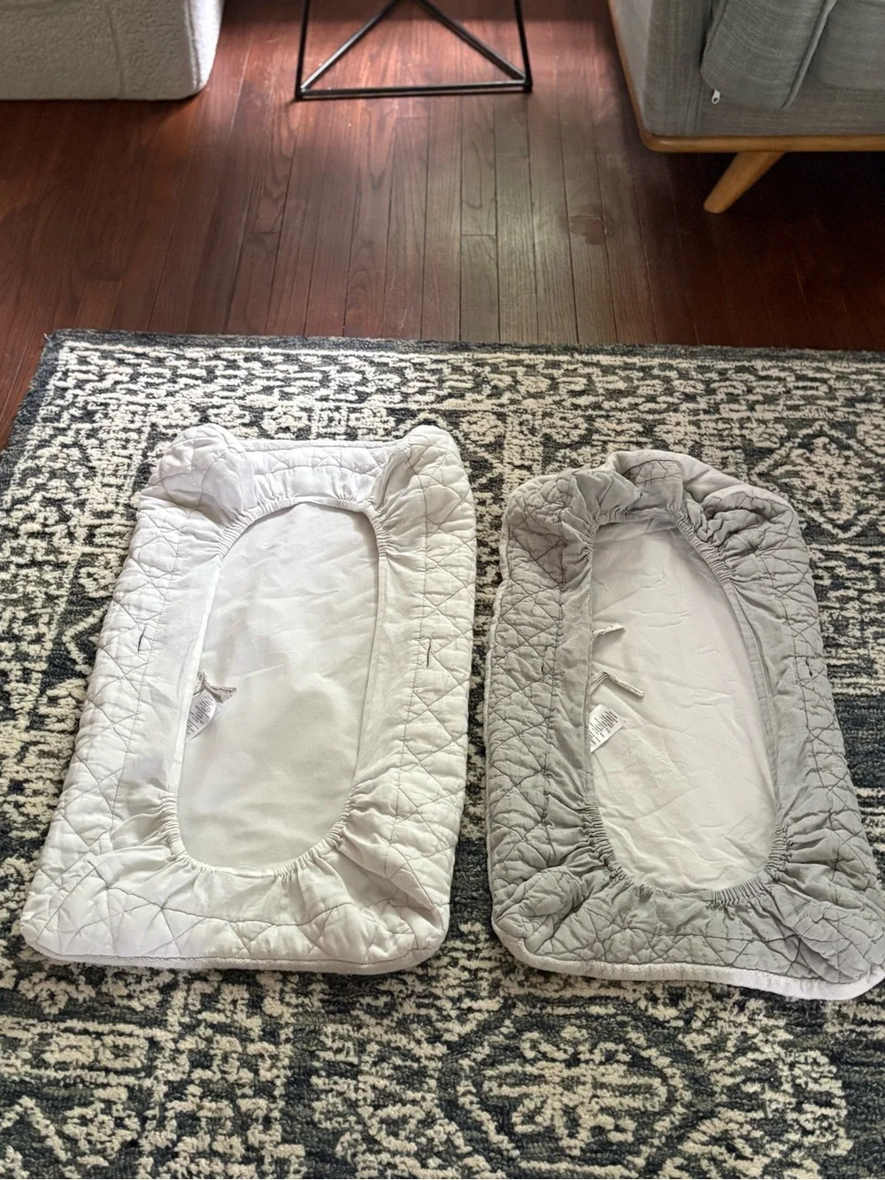 (2) Pottery Barn Kids Fitted Changing Pad Covers White and Gray